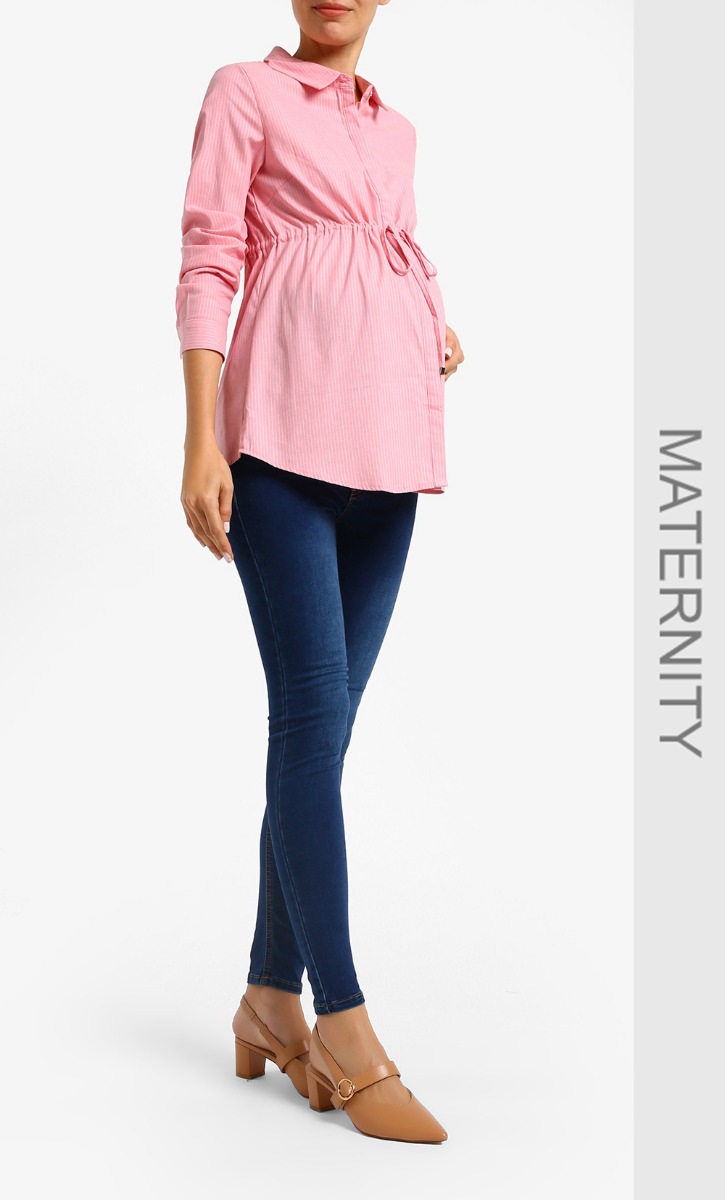 Maternity Drawstring Shirt in Pink