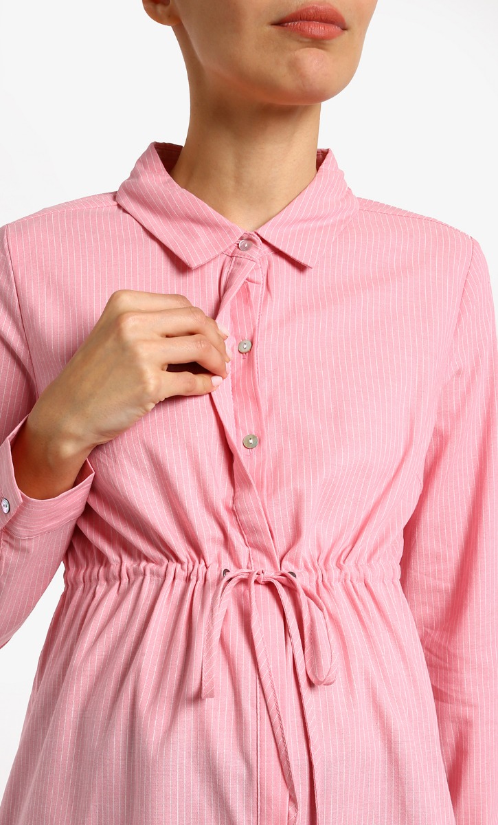 Maternity Drawstring Shirt in Pink image 2