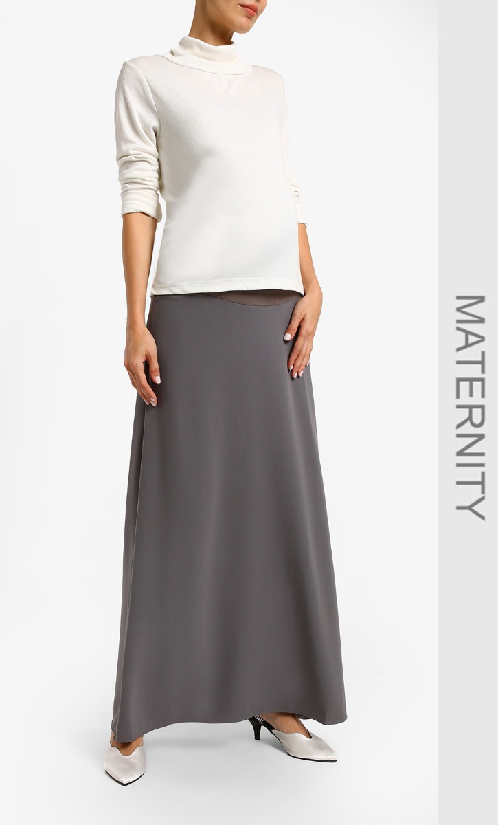 Full Panel Maternity Maxi Skirt in Grey