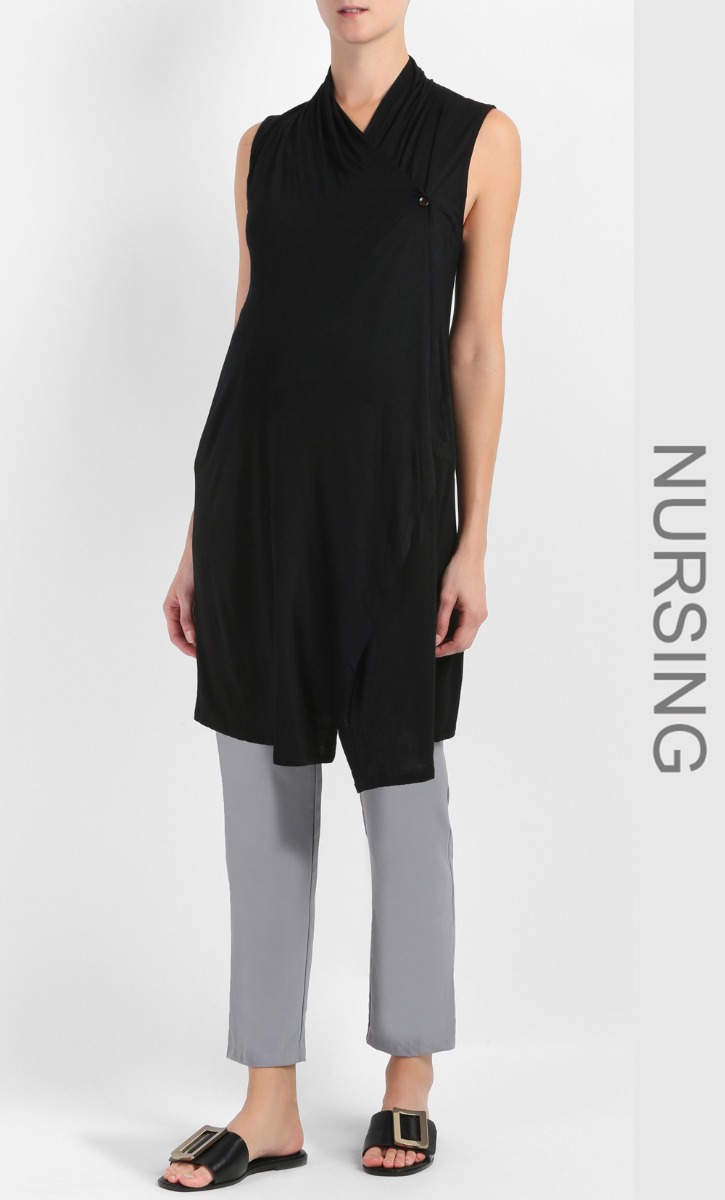 Nursing Sleeveless Cardigan in Black