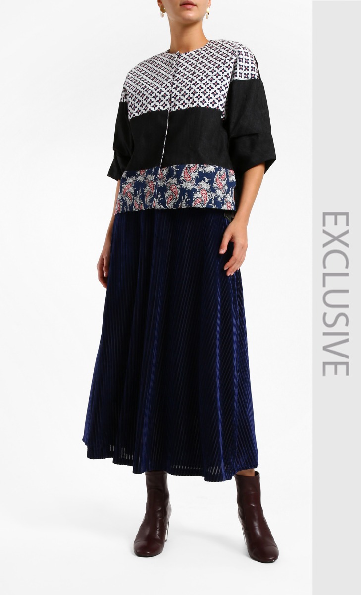 Paisley Denim Mix Cotton Jacket Top in Blue