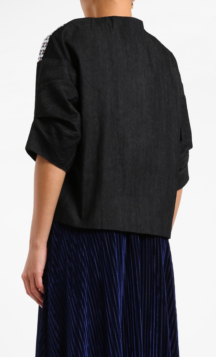 Paisley Denim Mix Cotton Jacket Top in Blue image 2