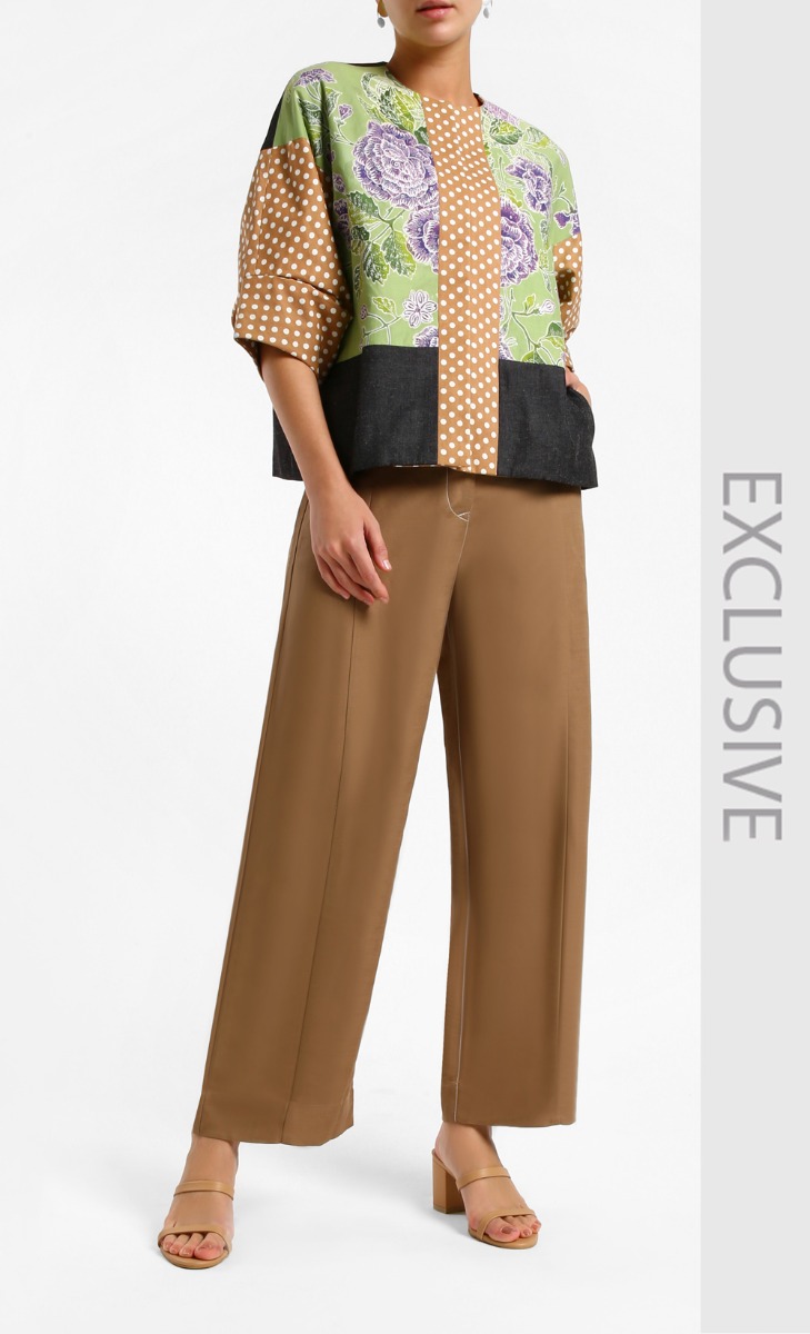 Batik Polkadot Panel Jacket Top in Green