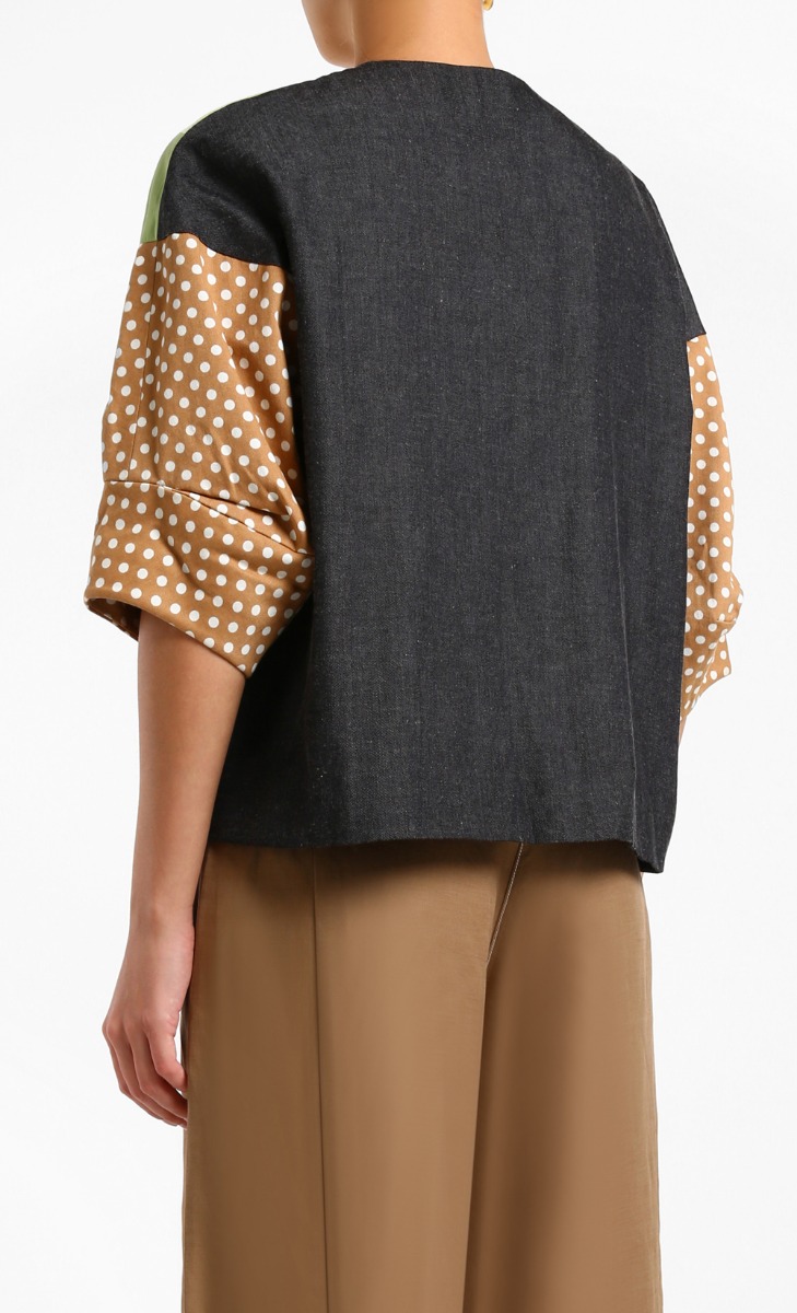 Batik Polkadot Panel Jacket Top in Green image 2