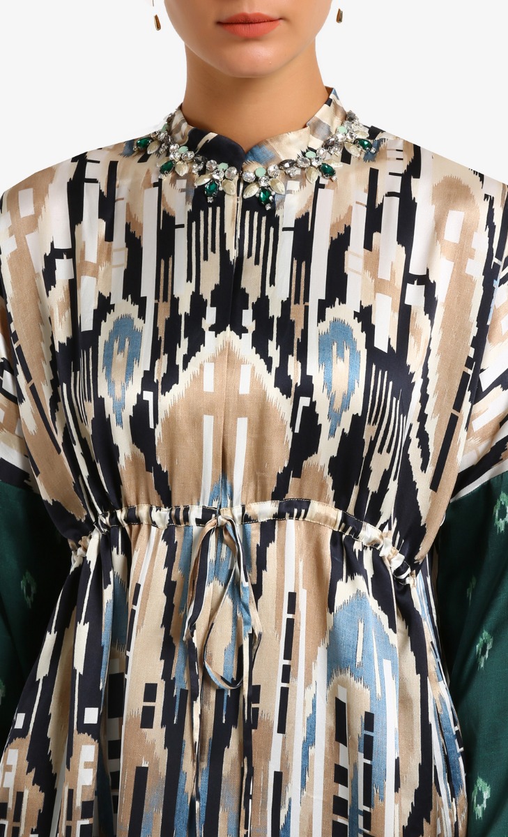  Print Ikat Uzbek Tunic Blouse In Black Blue image 2