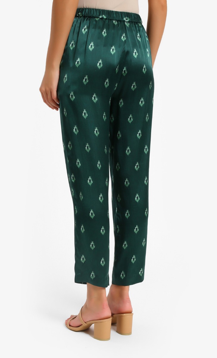  Print Truntum Star Satin Pants In Green image 2
