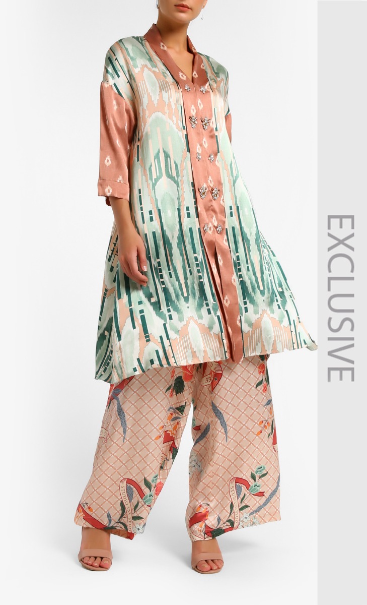  Print Bouquet Ribbon Satin Pants In Pink