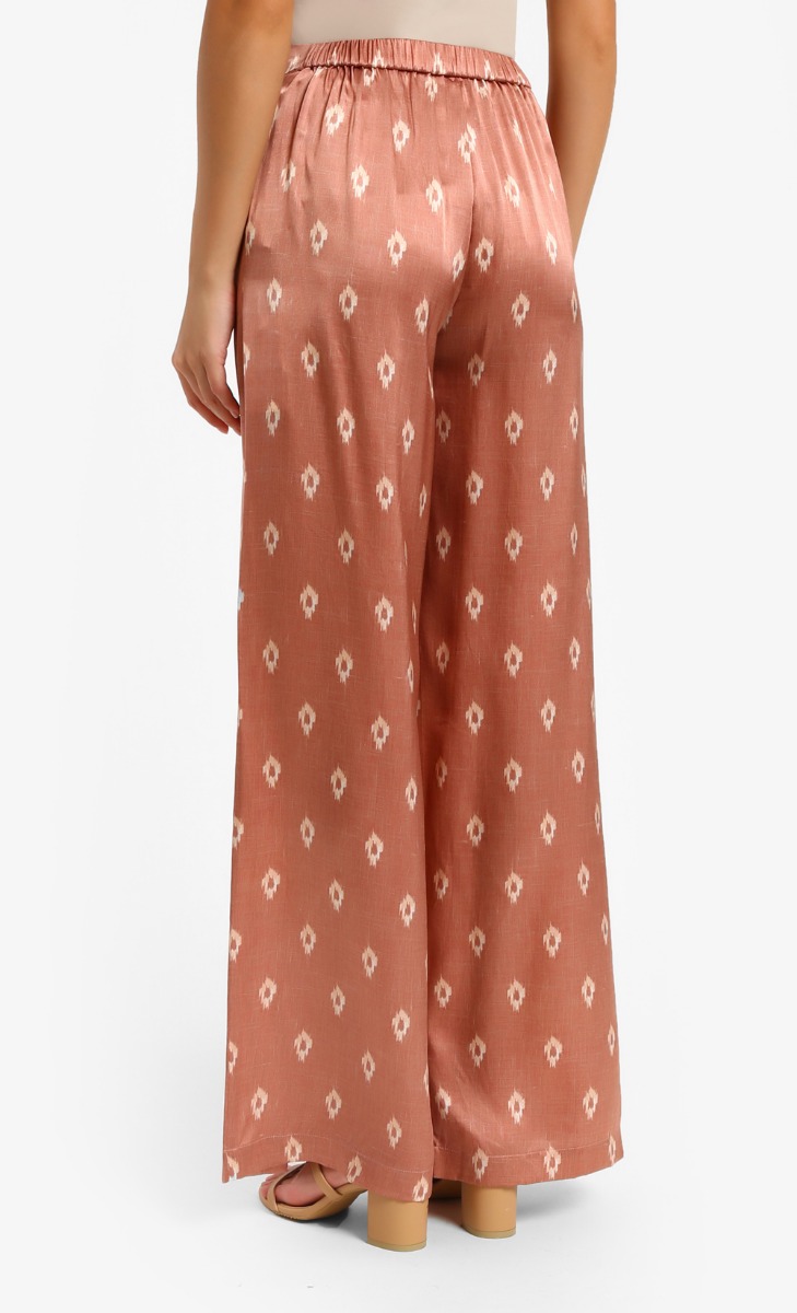 Satin Print Truntum Star Palazzo Pants In Pink image 2