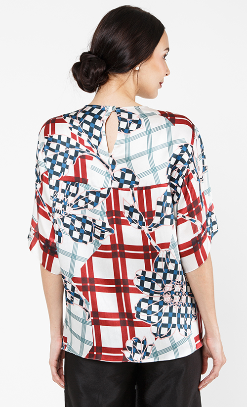 Satin Print Kotak-Kotak Blouse in Red image 2