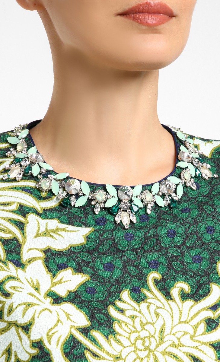 Blouse Tenun Print with Embellishment in Green image 2