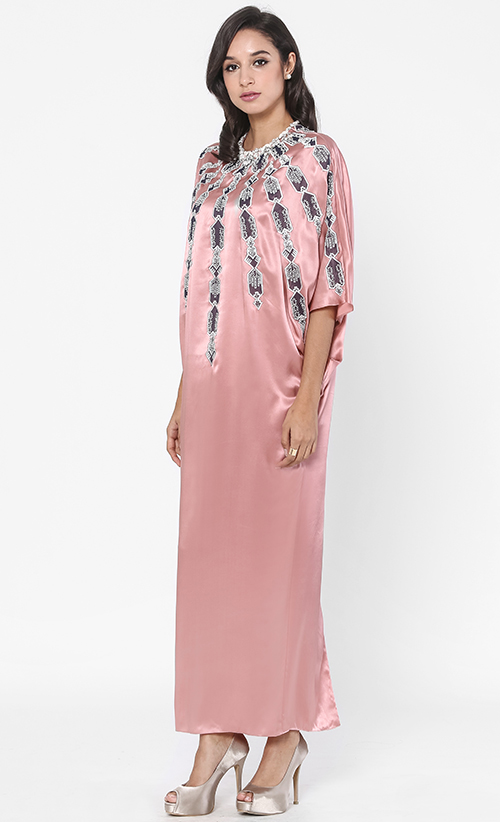 Jelabah Satine Panjang Bordil Payet in Pink | FashionValet