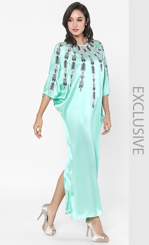 Jelabah Satine Panjang Bordil Payet in Green
