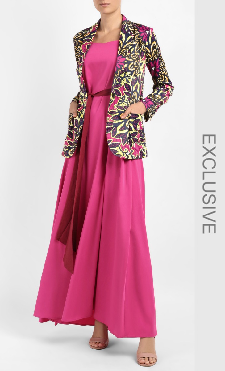 African Printed Blazer	in Fuchsia Print