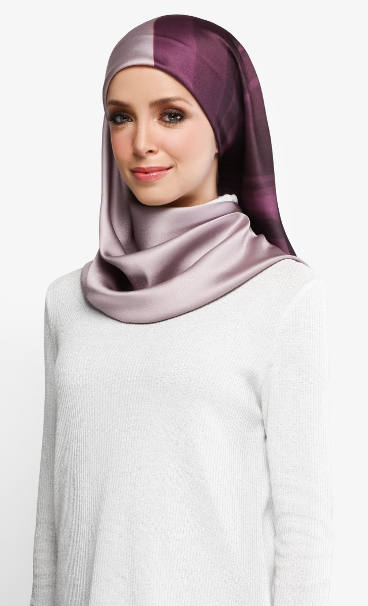 SATU Textured Satin Square Hijab  In Blueberry FashionValet