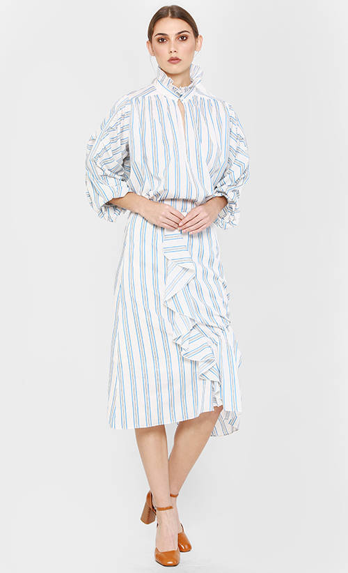 Caia Ruffles Skirt in Blue and White Stripes image 2