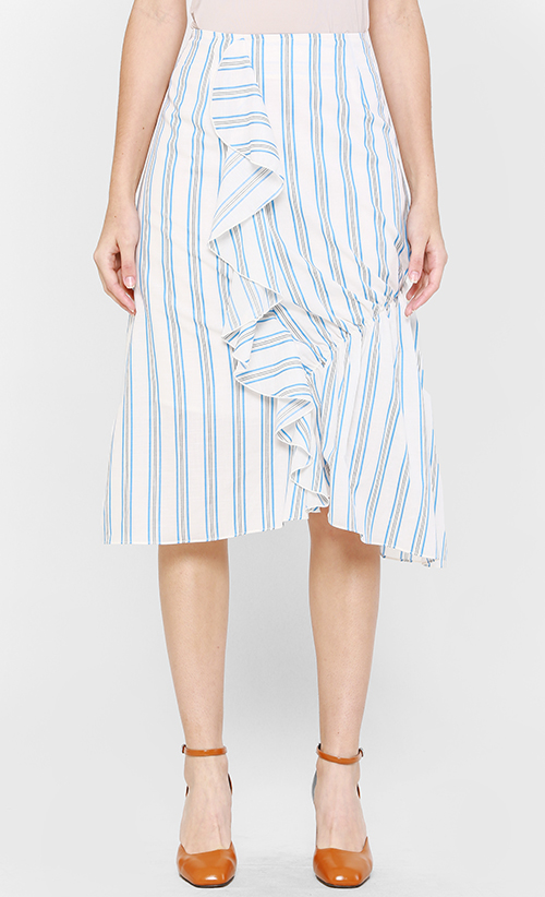 Caia Ruffles Skirt in Blue and White Stripes