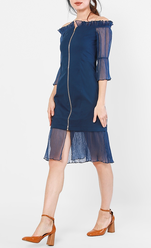 Uma Off Shoulder Dress in Navy