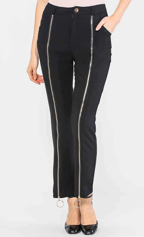 Tyra Zip Trousers in Black 