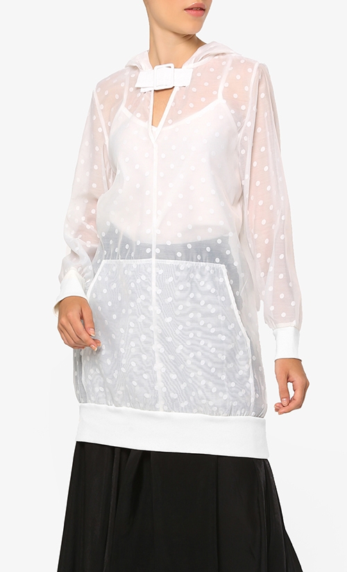 Tabby Hoodie Top in White Polka Dot image 2