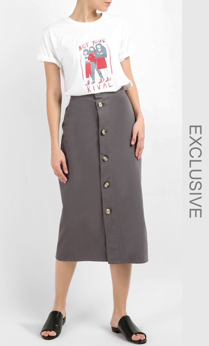Gaby Buttoned Up Midi Skirt in Misted Grey