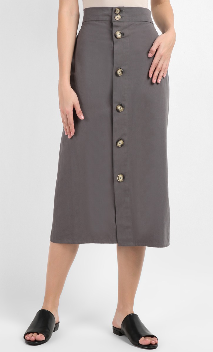 Gaby Buttoned Up Midi Skirt in Misted Grey image 2