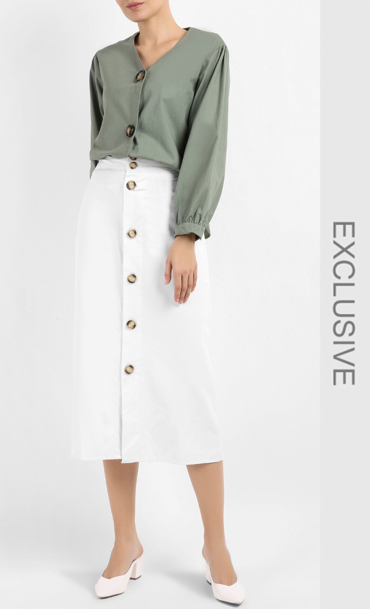 Gaby Buttoned Up Midi Skirt in White