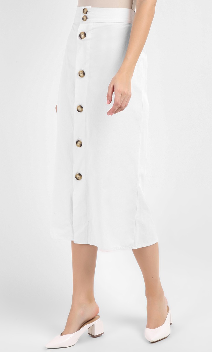 Gaby Buttoned Up Midi Skirt in White image 2