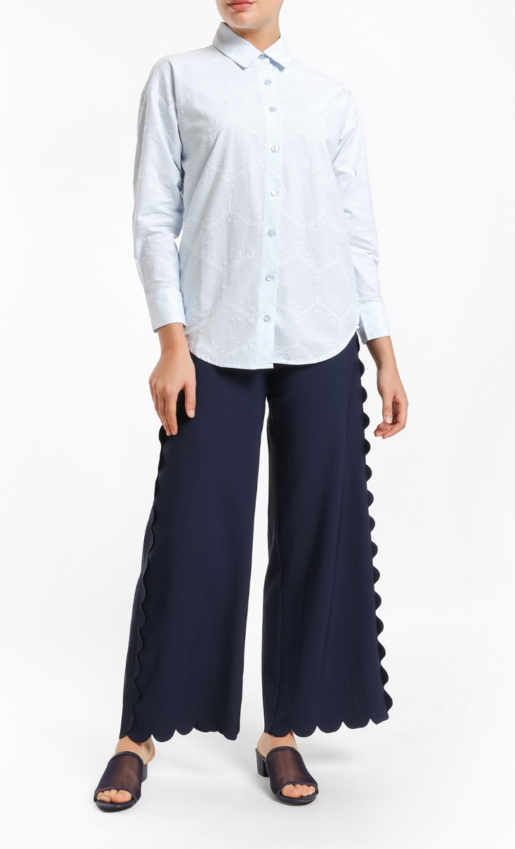 Eleah Embroidered Shirt in Light Blue