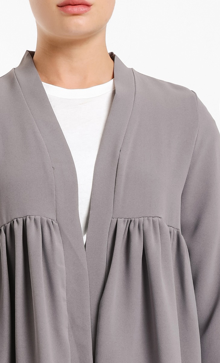 Hilah Gathered Cardigan 2.0 in Frost Gray image 2