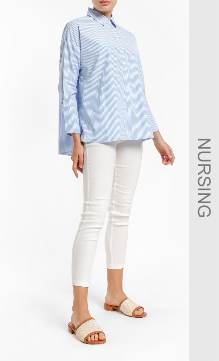 Rima Front Button Shirt in Light Blue Stripes