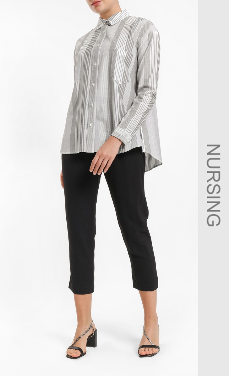 Azaylee Front Button Shirt in Black Stripe