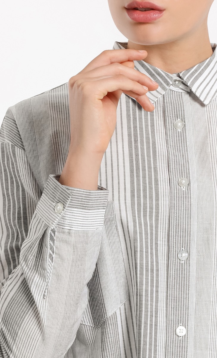 Azaylee Front Button Shirt in Black Stripe image 2