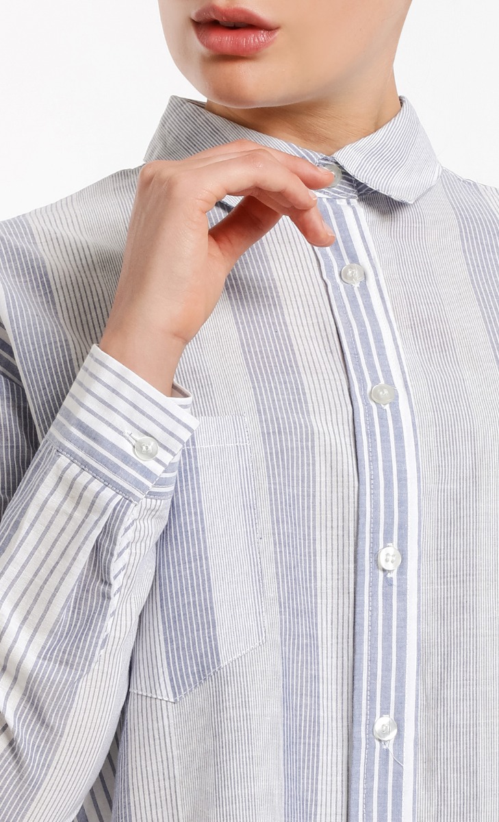 Azaylee Front Button Shirt in Blue Stripe image 2