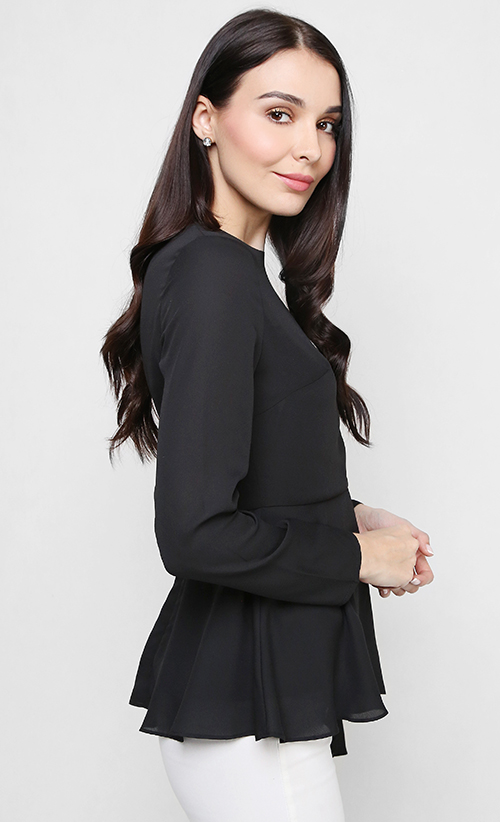 Belinna Asymmetrical Peplum Top in Black | FashionValet