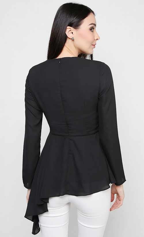 Belinna Asymmetrical Peplum Top in Black | FashionValet