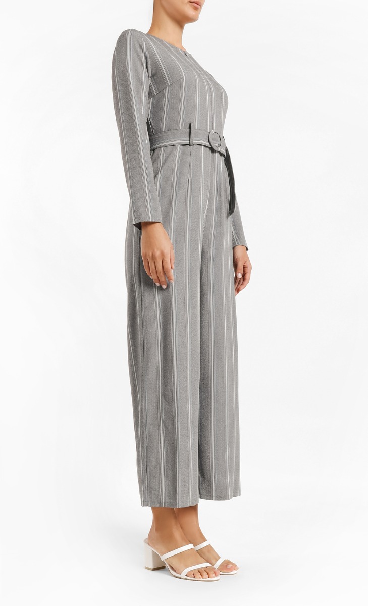 Adaira Zip-Front Jumpsuit in Grey Stripes image 2