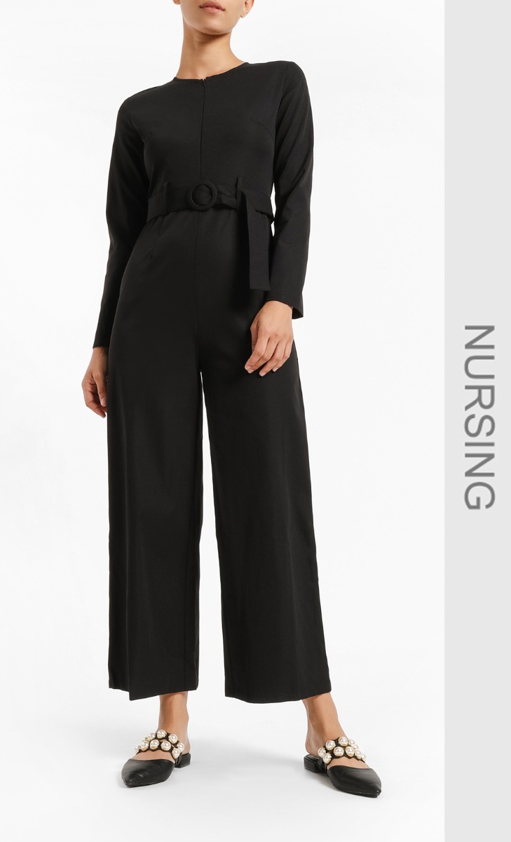 Adaira Zip-Front Jumpsuit in Black