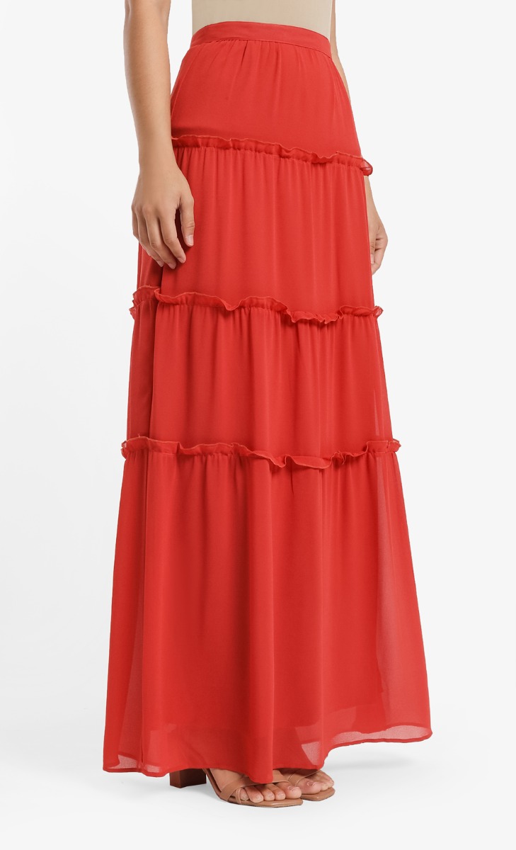 Haneen Ruffle Tier Skirt in Brick image 2