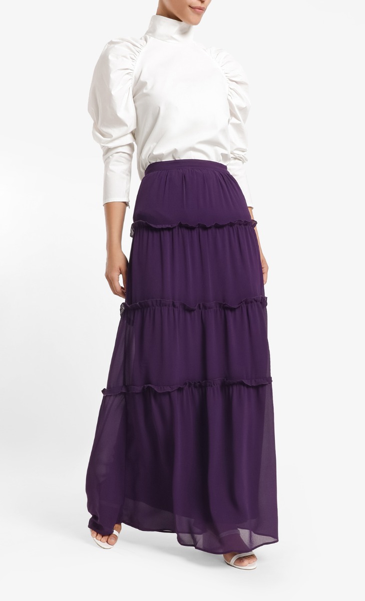 Haneen Ruffle Tier Skirt in Dark Purple
