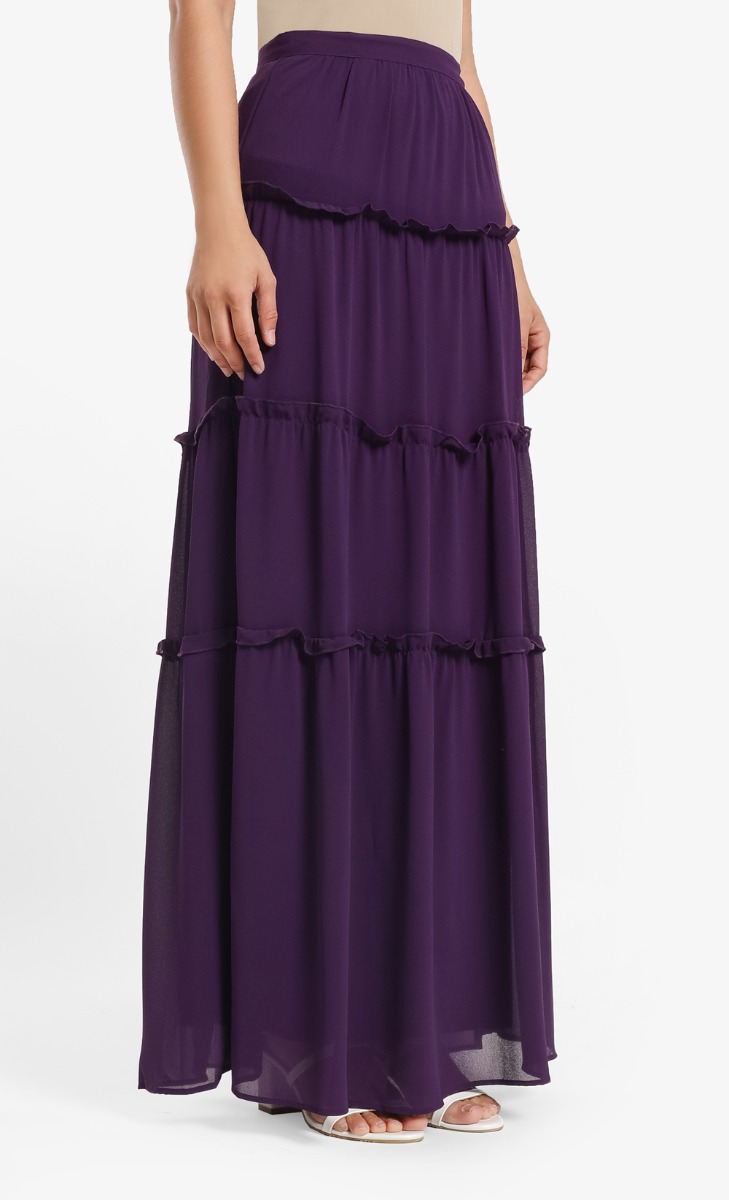 Haneen Ruffle Tier Skirt in Dark Purple image 2