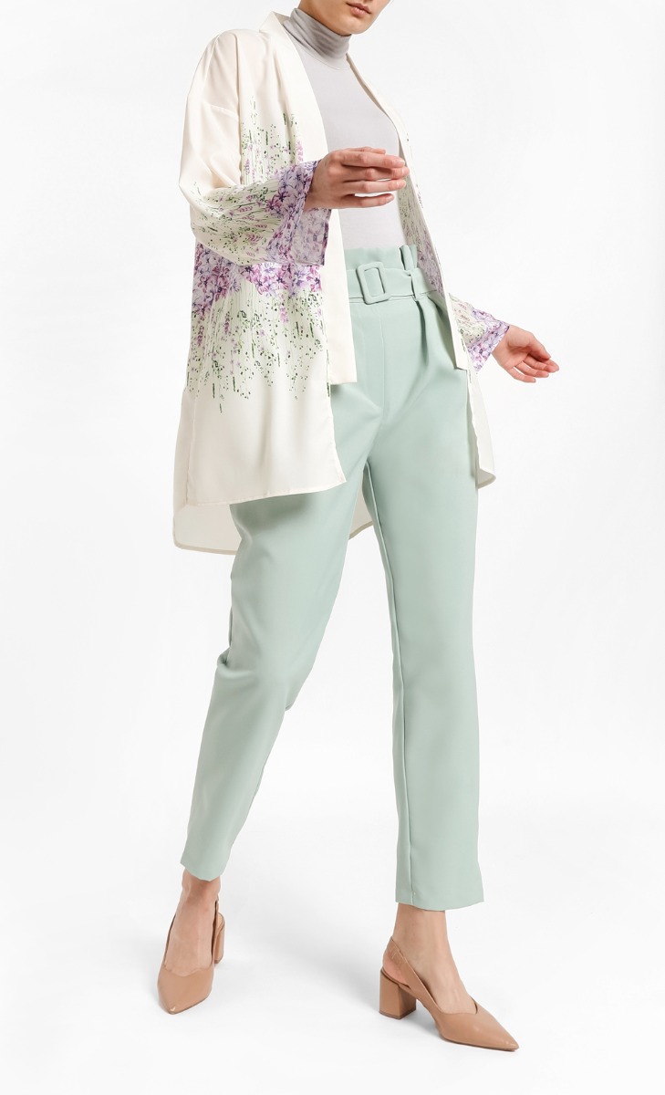 Elsabeth Kimono Cardigan in Cream and Purple Floral