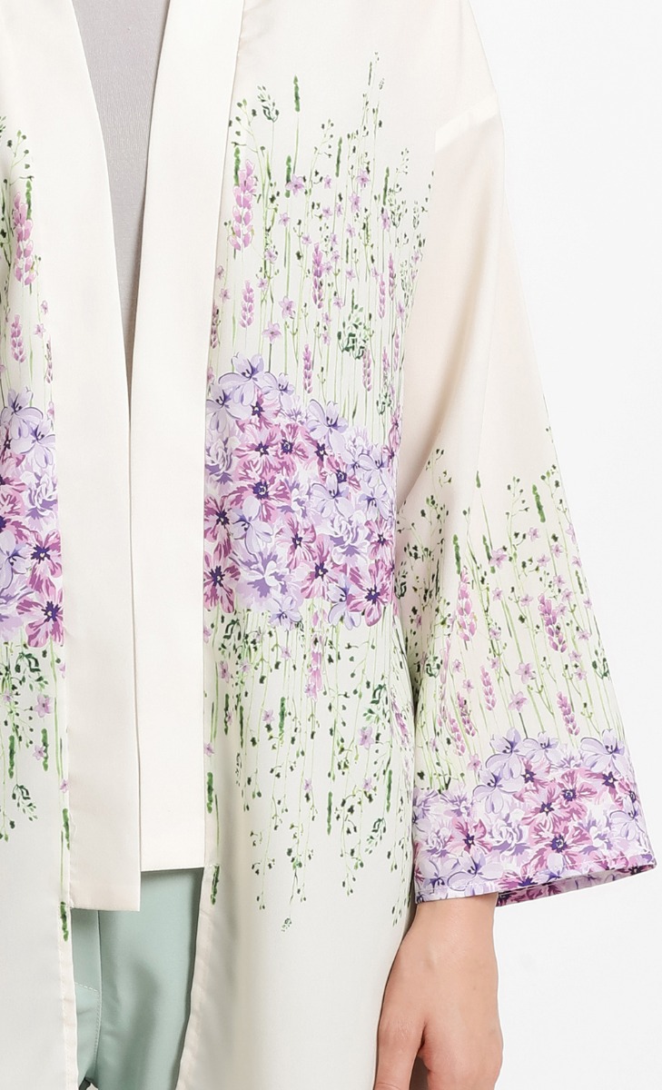 Elsabeth Kimono Cardigan in Cream and Purple Floral image 2