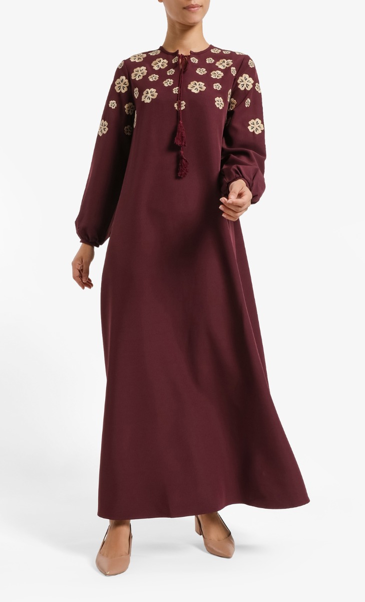 Ronique Embroidered A-line Dress in Dark Purple