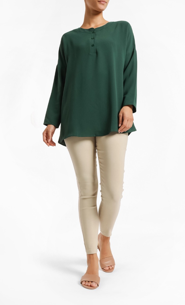 Garima Henley Tunic Top in Forest Green