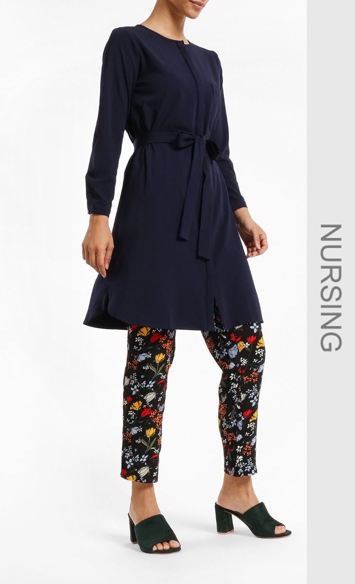 Kerstine Front Button Tunic Top in Navy