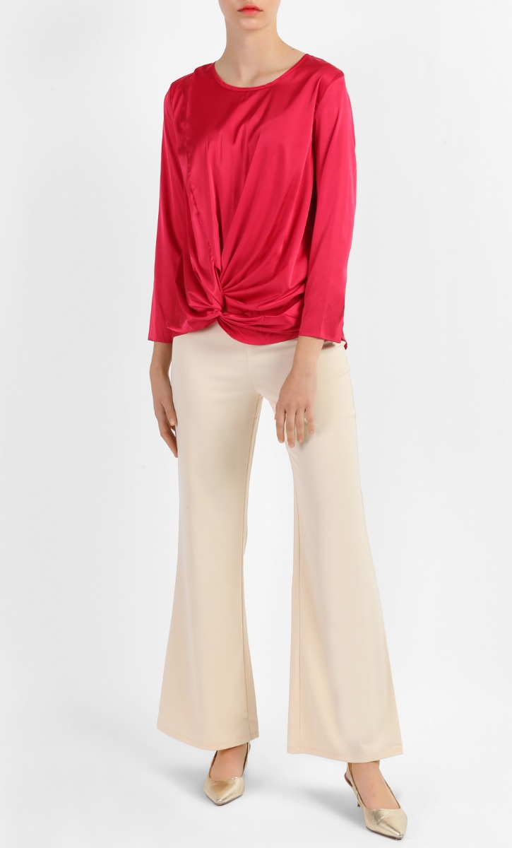 Satin Silk Front Knot Top 2.0 in Red Cherry