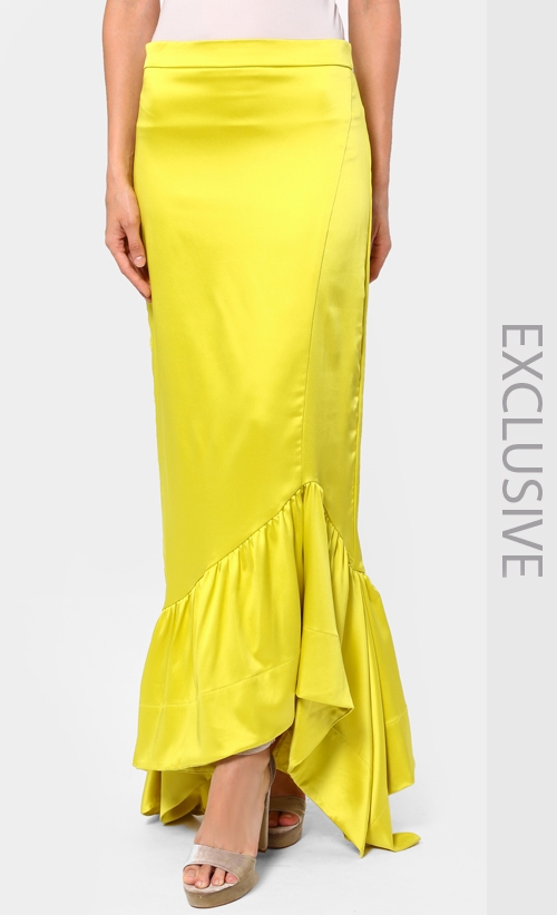 Luna Asymmetrical Skirt in Chartreuse