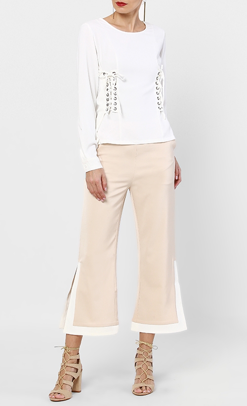 Lace Up Top in White