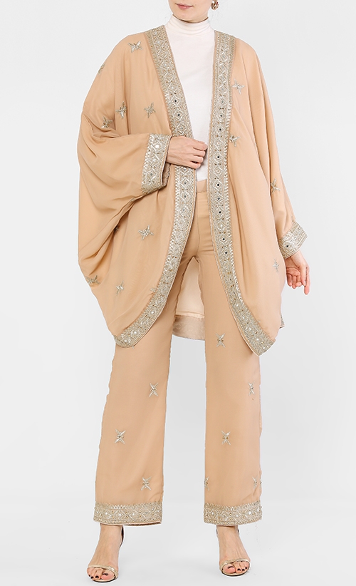 Zeenta Cardigan Set in Nude