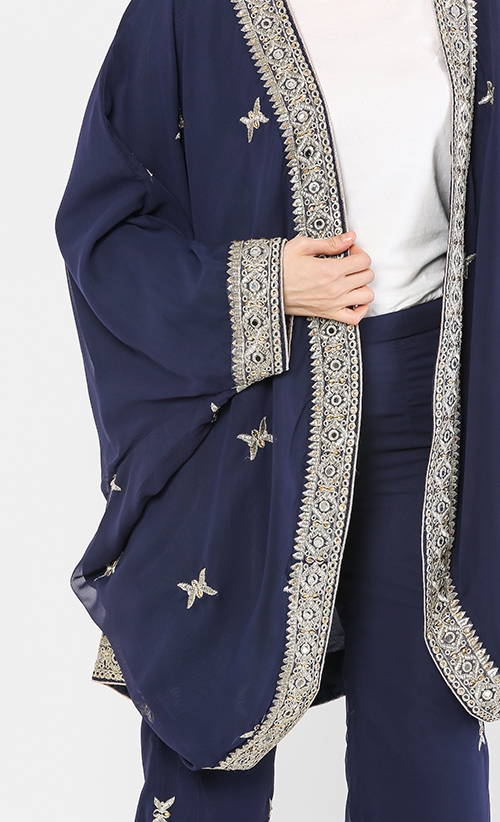 Zeenta Cardigan Set in Navy Blue image 2